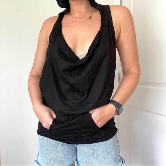 MEETING Draped Front Racer Bach Hooded Tank with Kangaroo Pocket - Picture 7 of 12